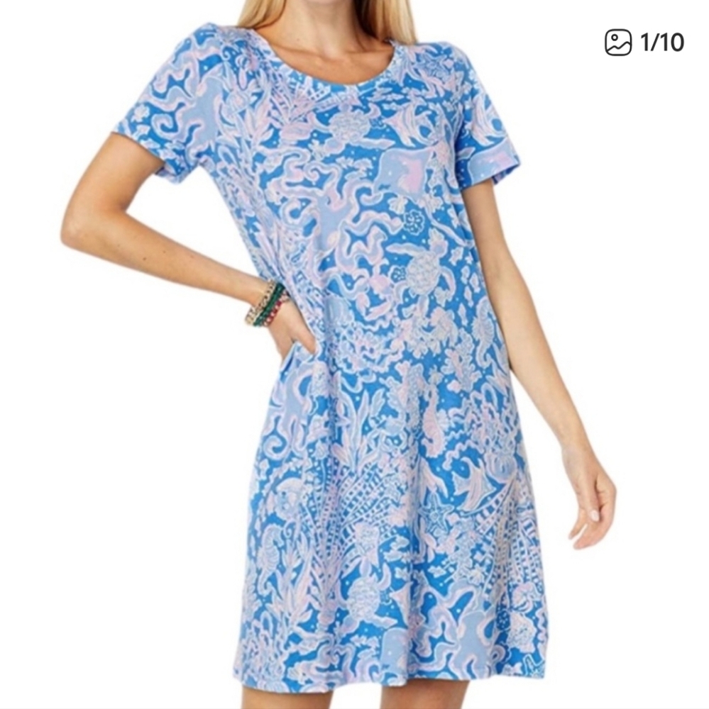 New Lilly Pulitzer Cody  Dress Boca Blue Sea What I Purple White  SZ M